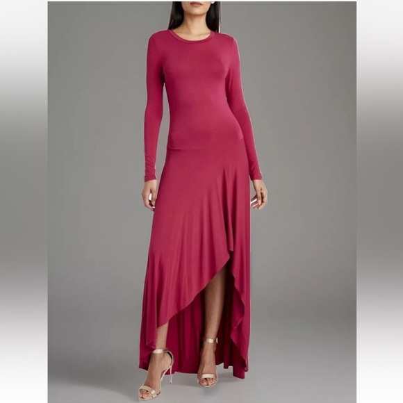 NWT BCBG MAXAZRIA Hi-Low/Asymmetrical Dress Sz Small Burgundy Long Sleeve - Picture 1 of 11